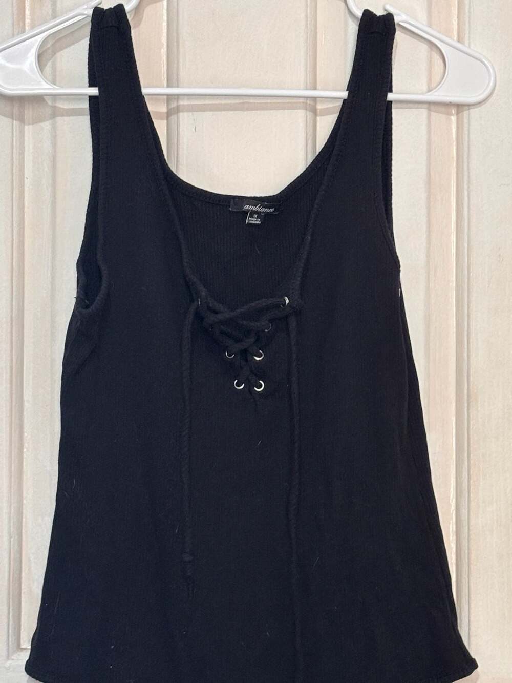 Ambiance Black Ribbed Lace-Up Bodysuit Size 1X